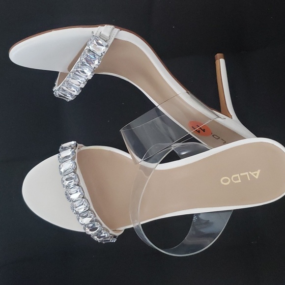 Aldo white rhinestone open-toe heels. - Picture 2 of 4
